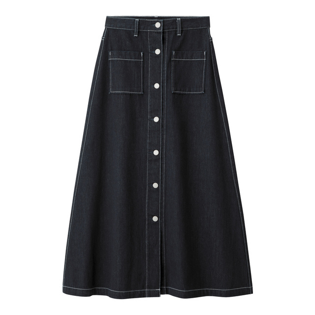 デニムフロントボタンマキシスカート