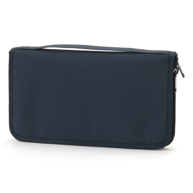 ポリエステルパスポートケース・クリアポケット付　ネイビー・約２３．５×１３×２．５