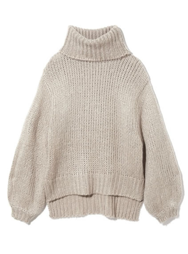 ボリュームスリーブタートルニットトップス