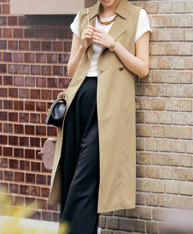 【身長別サイズあり】エフォートレスなシルエット即完成 着こなし自在トレンチ風ジレ
