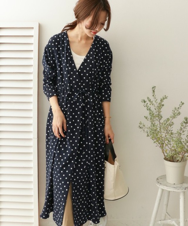 ドットカシュクールガウンワンピ