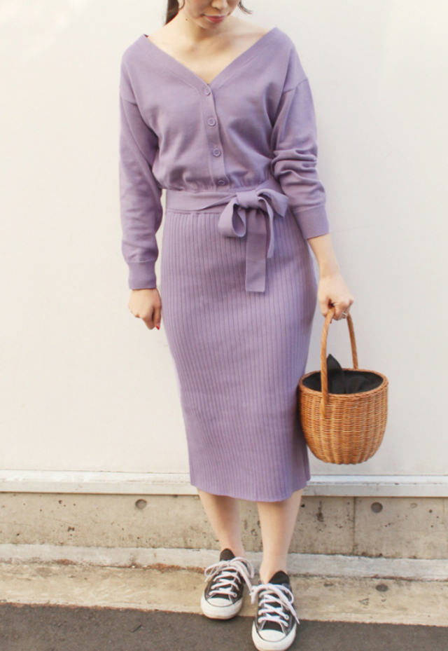 カーディガンドッキングニットワンピース