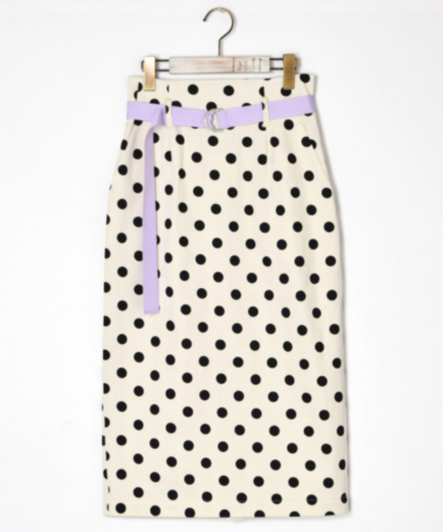 ベルト付きドット柄ナロースカート