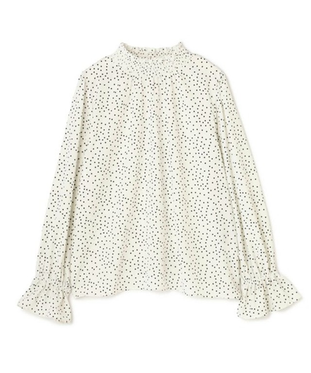 ドットシャーリングハイネックブラウス