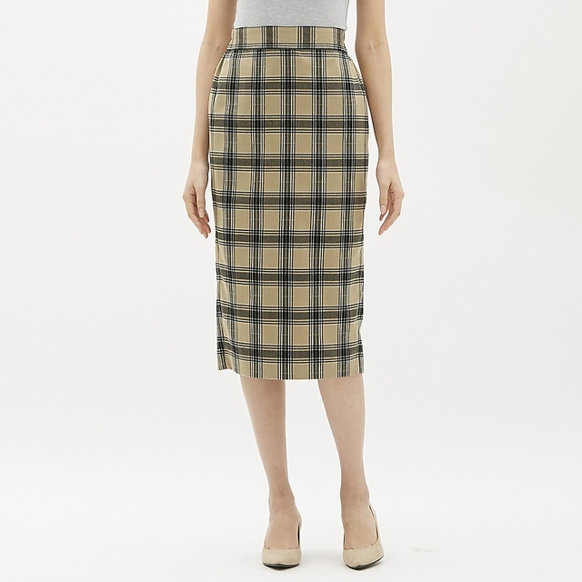 チェックナローミディスカート