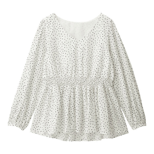 ドットシャーリングペプラムブラウス