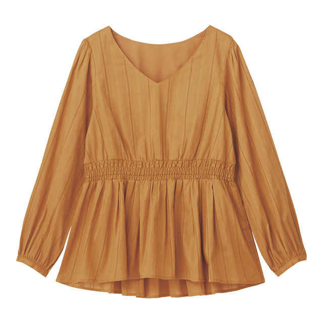 シャーリングペプラムブラウス