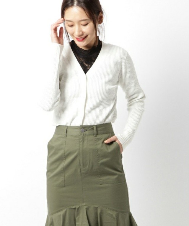 Vネックリブカーディガン