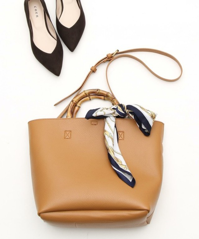 フェイクレザーバンブー2WAYトートバッグ