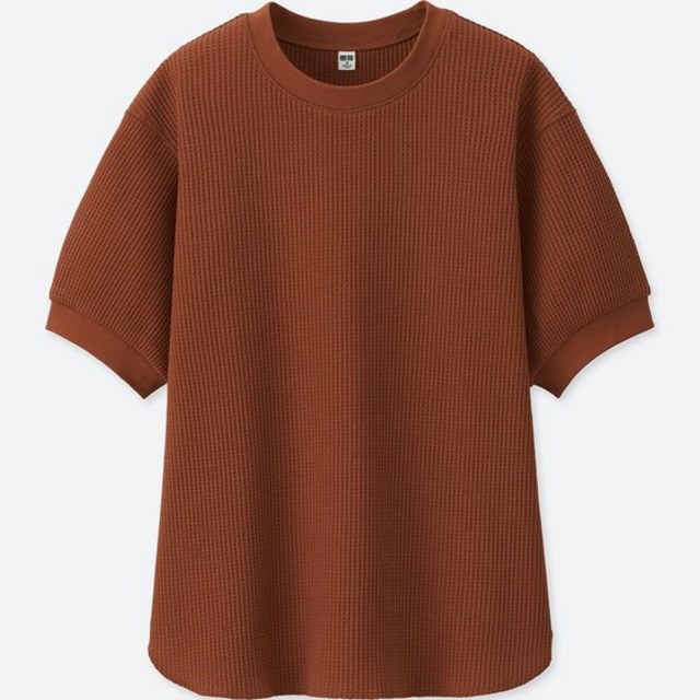 ワッフルクルーネックT（5分袖）