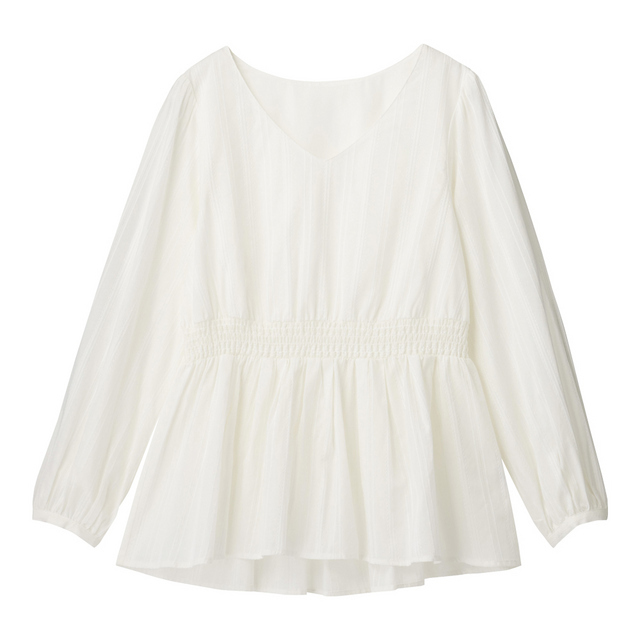 シャーリングペプラムブラウス