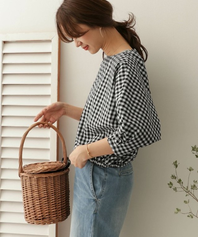 ギンガムチェックドルマンブラウス