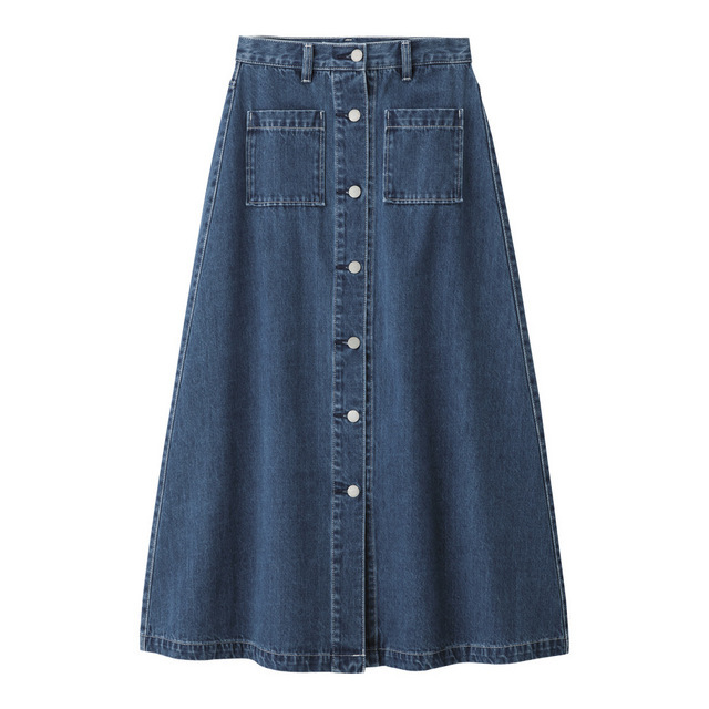 デニムフロントボタンマキシスカート