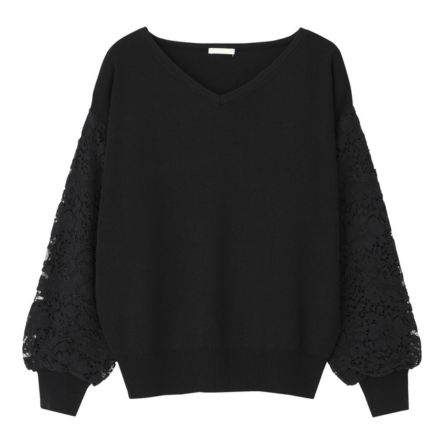 レースコンビスリーブセーター