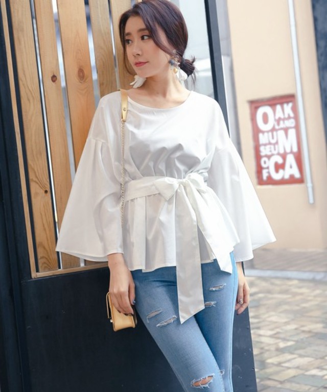 ウエストリボンブラウス