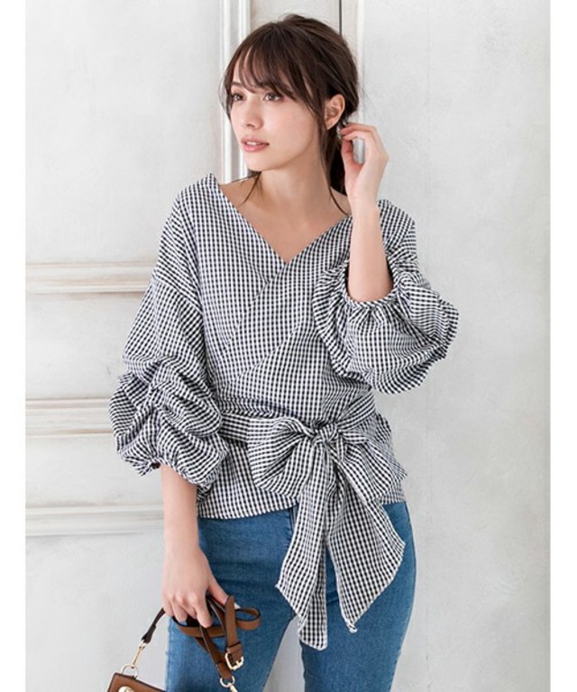 カシュクールギンガムブラウス