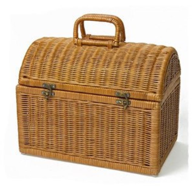 籐かご フタ付きピクニックバスケット