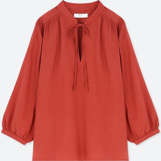 リネンブレンドギャザーブラウス（7分袖）