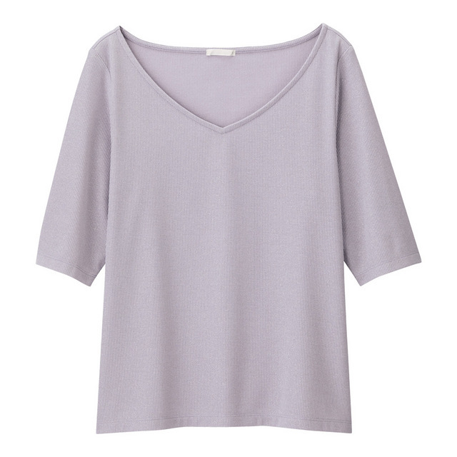 ラメワイドVネックT(5分袖)