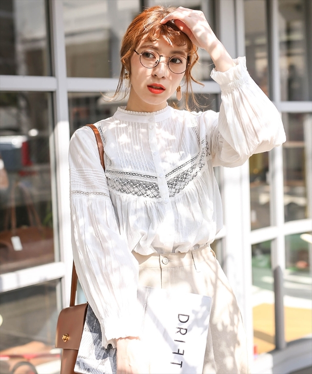 リバーレースコットンチュニックブラウス