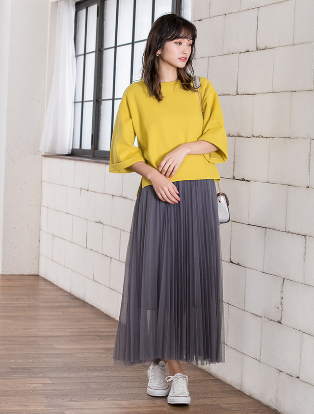 チュールプリーツロングスカート