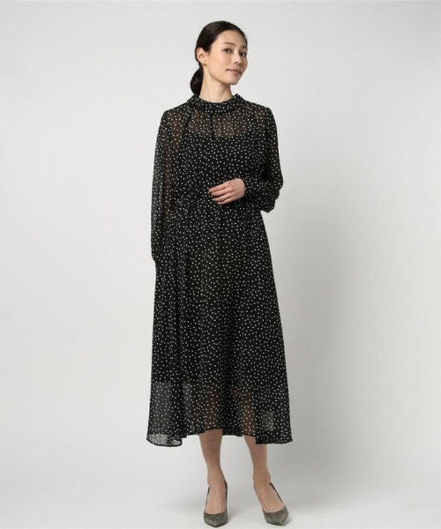 フリル カラー ドット マキシ ワンピース