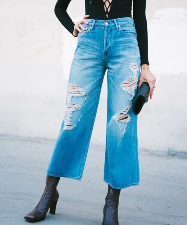 ヴィンテージ加工 ワイドデニムパンツ 'Sanda'