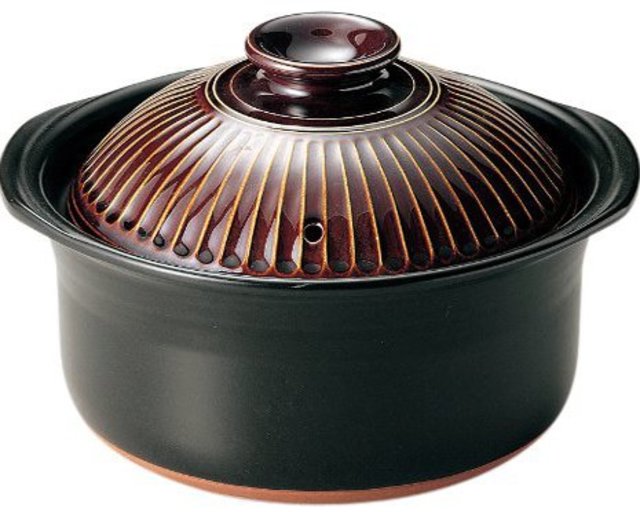 【しゃもじ付】 萬古焼 銀峯 菊花 ごはん土鍋 3合炊き 二重蓋 (飴釉)