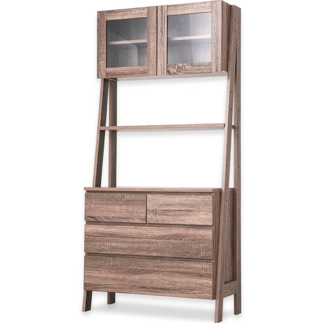 LOWYA （ロウヤ） 食器棚 ガラス扉付き ハイタイプ ダークブラウン