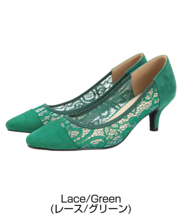 チュールコンビネーションヒールパンプス