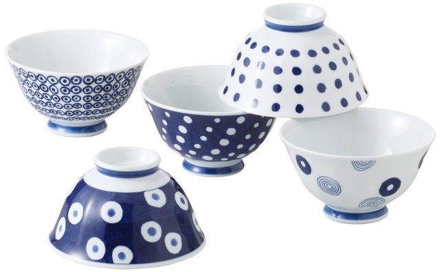 波佐見焼 藍丸紋 軽量飯碗5客揃 13303