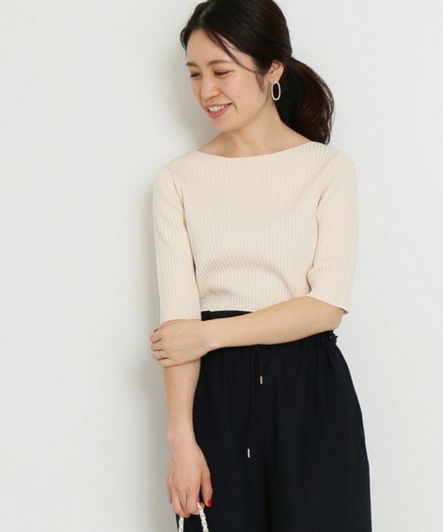 4*4リブ ボートネック プルオーバー