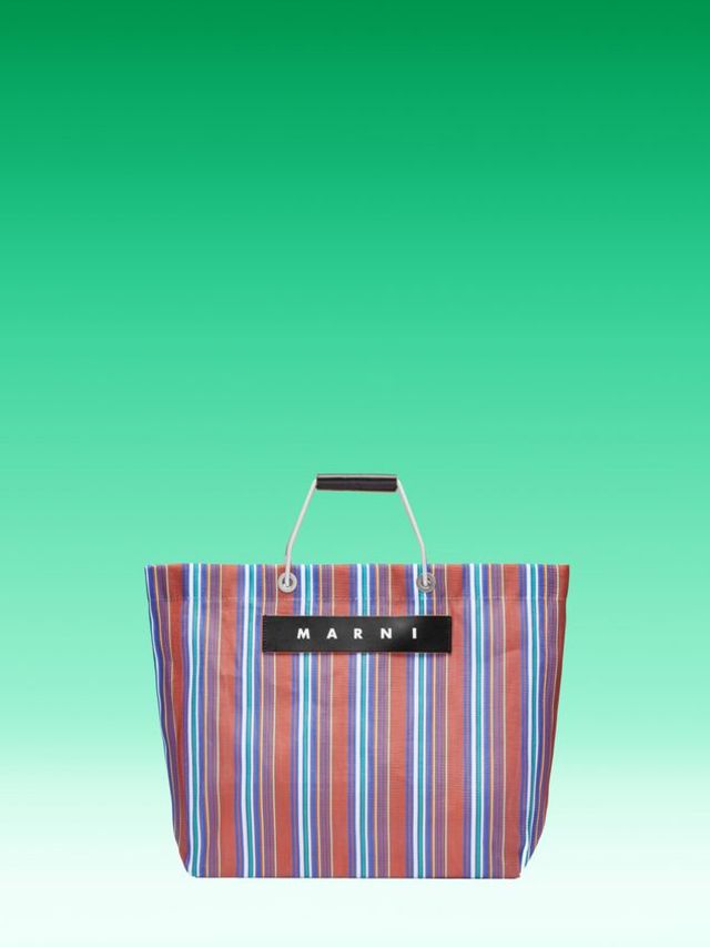 ストライプショッピングバッグ ブラウン