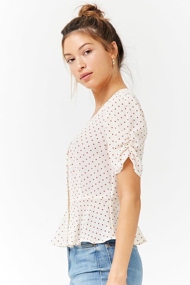 ポルカドットフリルヘムTブラウス
