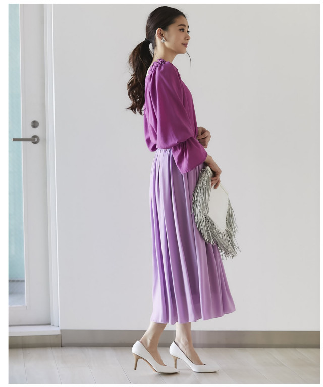 マットサテンロングギャザースカート