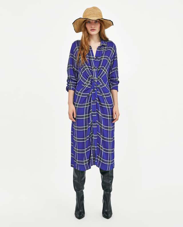 ドレープディテール入りチェック柄チュニック