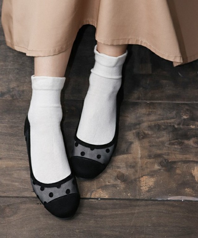 シースルードットチュールフラットバレエパンプス