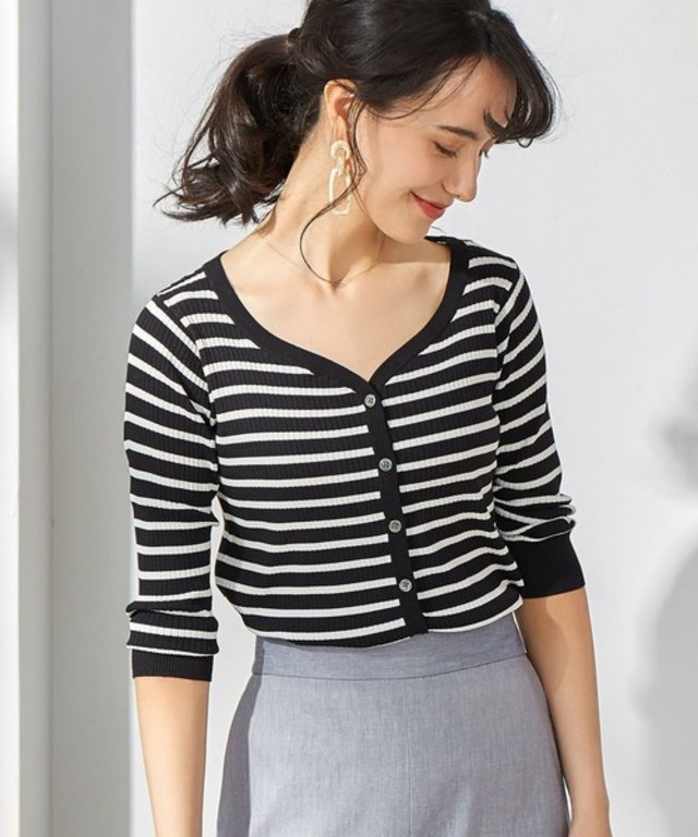 [手洗い可能] KFC リブ ハートネック カーディガン