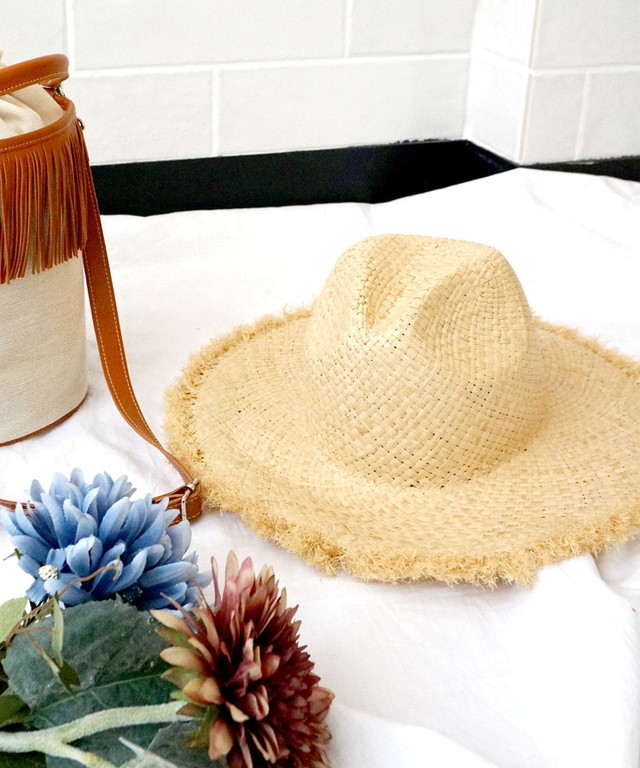 ラフィアフリンジワイドハット