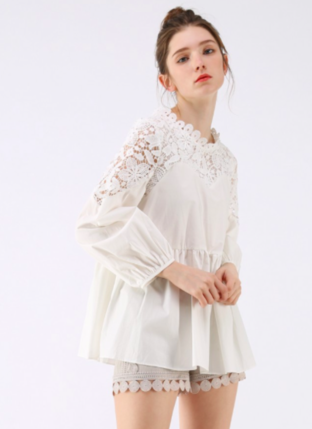 花柄クロッシェレーストップス