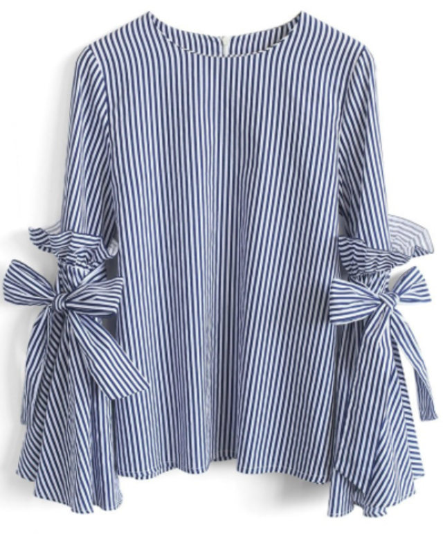 ストライプ柄盛り袖ブラウス