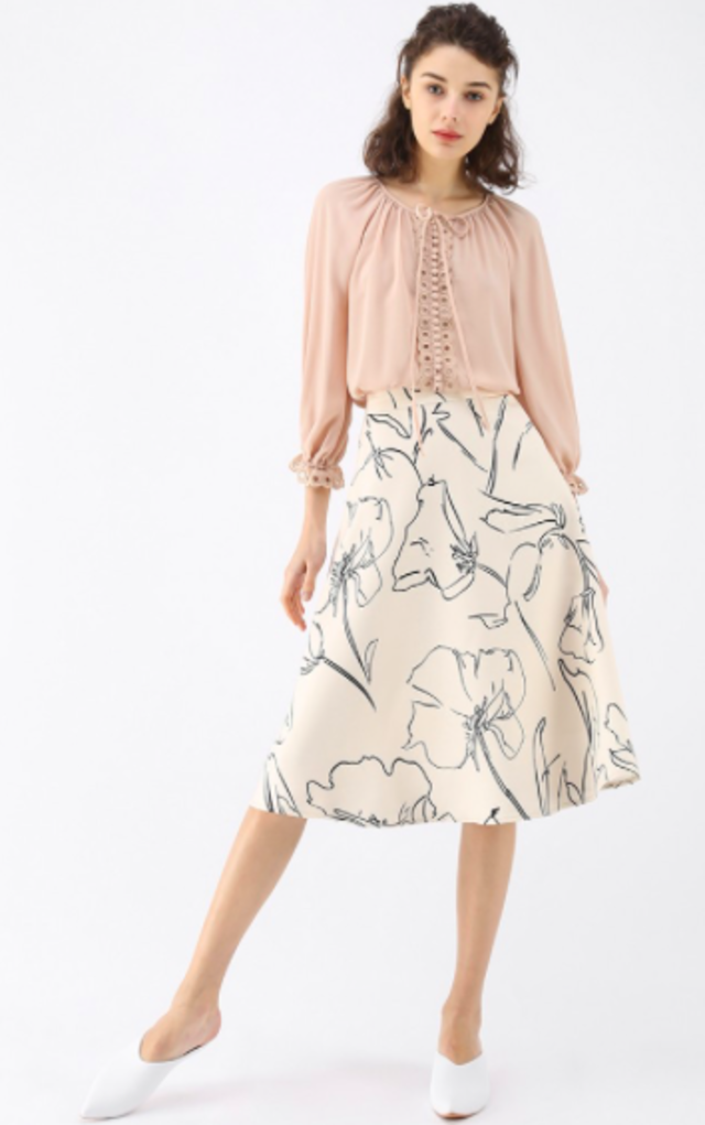 フラワープリントミディスカート