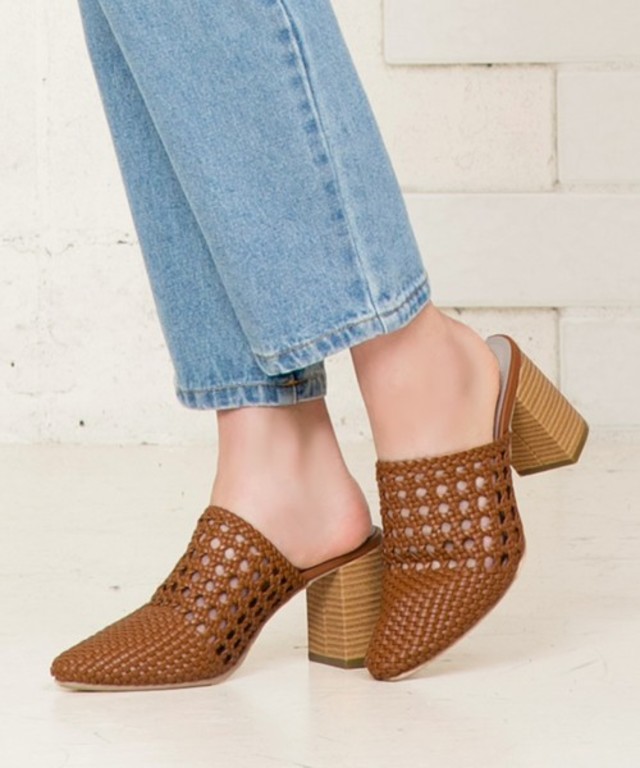 メッシュ編み太チャンキーヒールサボサンダル