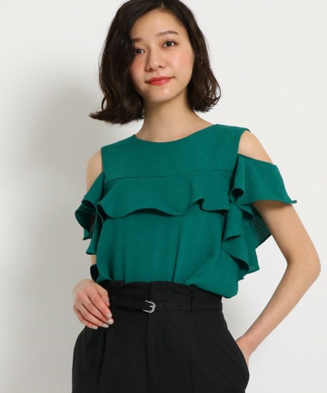 オープンショルダーフリルブラウス