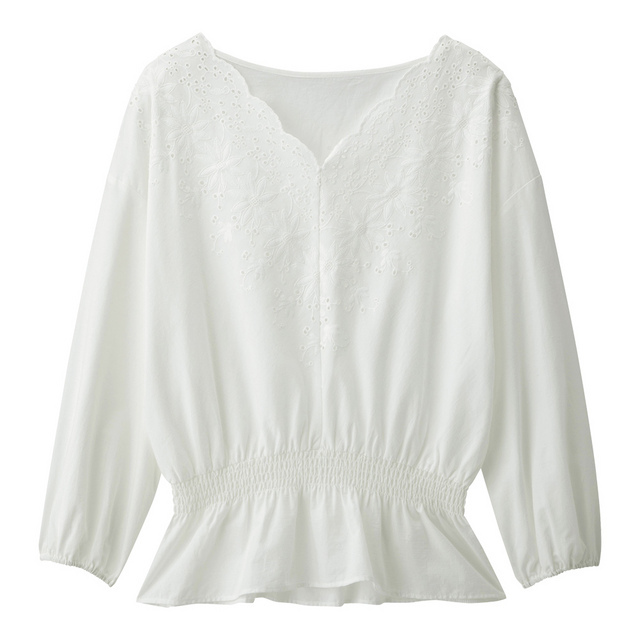 スカラップレースVネックブラウス（7分袖）