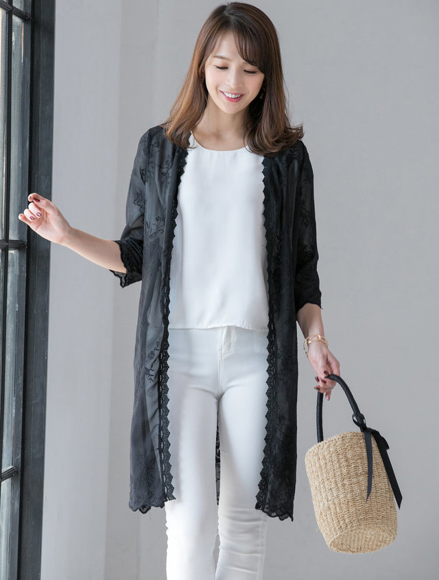 刺繍レースロングガウン