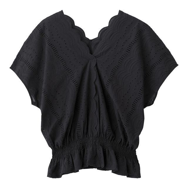 スカラップレースVネックブラウス(半袖)