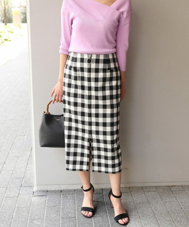 ギンガムチェックフープジップタイトスカート