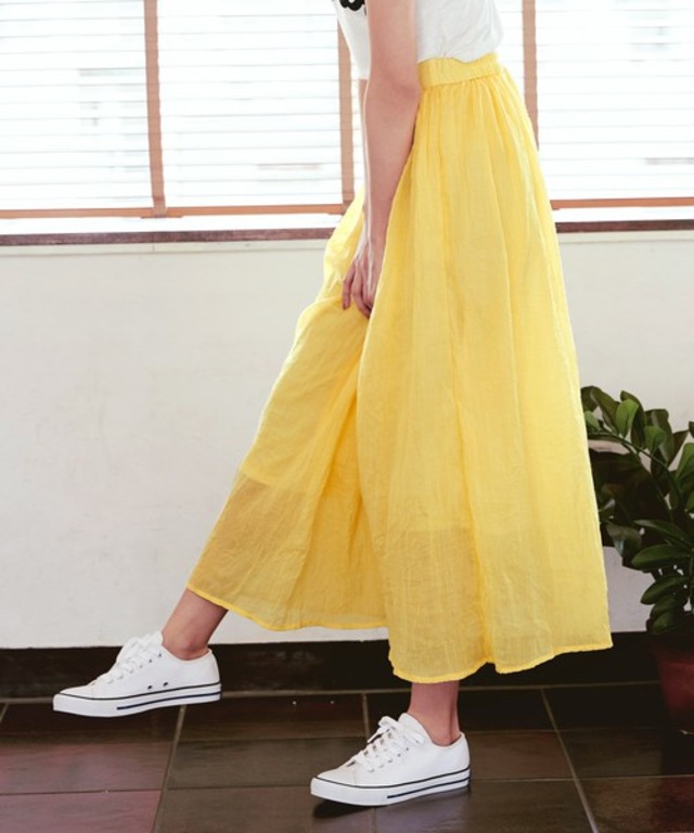 リネンタッチマキシ丈スカート