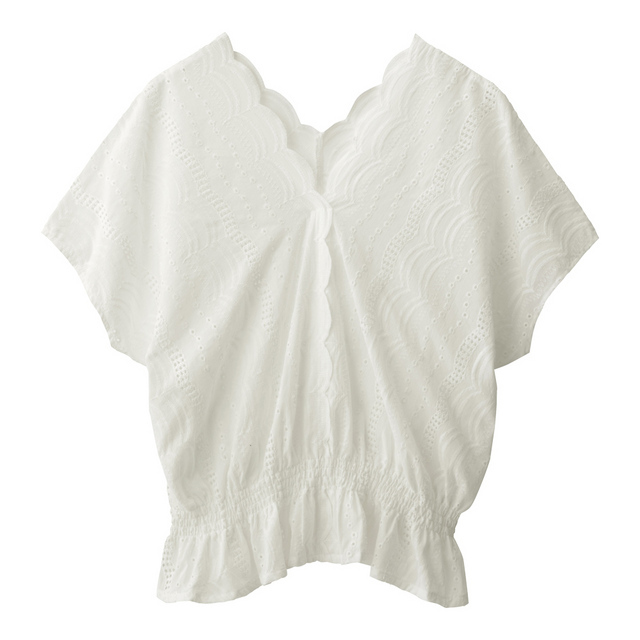 スカラップレースVネックブラウス